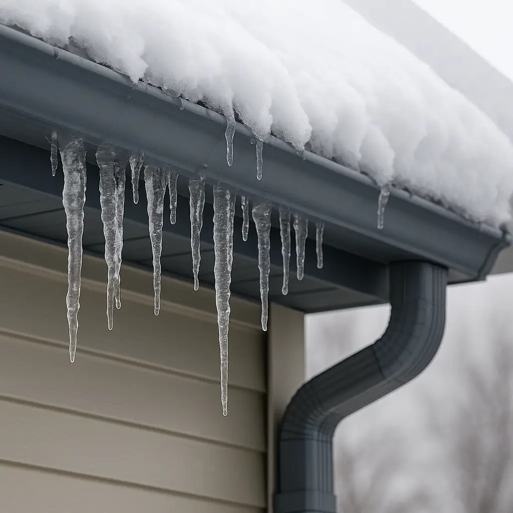 Icicles hanging from a roof